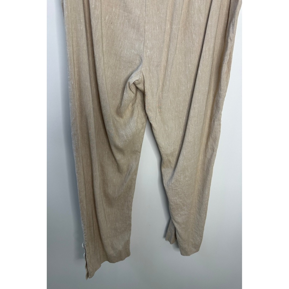 J Jill Stretch 100% Linen Pants Button Hem Ankle Tan Beige Coastal Travel Resort - Picture 11 of 12